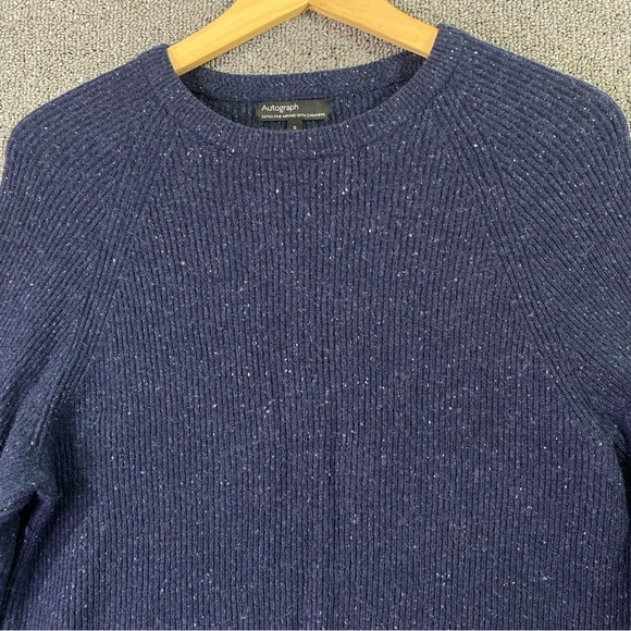 Autograph Navy Crewneck Sweater Pullover Knit Speckled Ribbed Minimalist Men's S - Picture 5 of 8